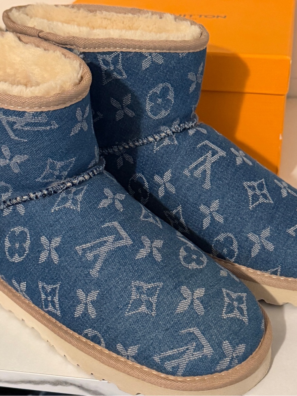 8w Luxury Blue Monogram Shearling-Lined Boot